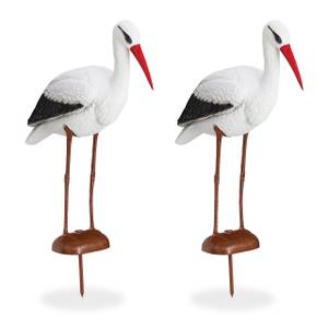 Lot de 2 statues de jardin cigogne Noir - Marron - Blanc - Matière plastique - 22 x 80 x 64 cm