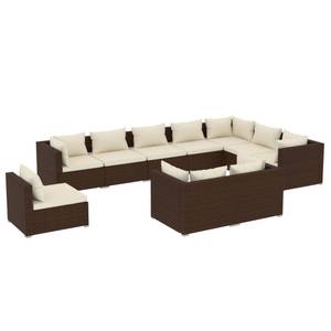 Garten-Lounge-Set (10-teilig) 3013638-14 Braun - Weiß - Metall - Polyrattan - 70 x 61 x 70 cm