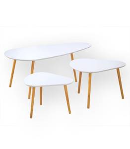 Set de 3 Tables Gigognes Blanc et Bois Blanc - Bois manufacturé - 50 x 42 x 103 cm