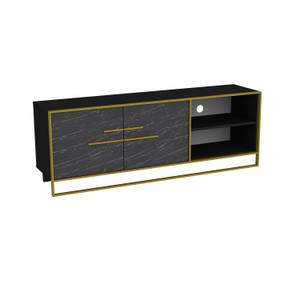 TV-Lowboard Polka Schwarz - Gold - Marmor Schwarz Dekor