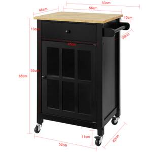 Chariot de Service FKW98-SCH Noir - En partie en bois massif - 63 x 88 x 46 cm