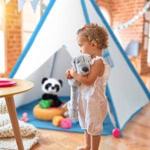 Tipi Spielzelt für Kinder Blau - Braun - Weiß - Holzwerkstoff - Textil - 124 x 154 x 124 cm