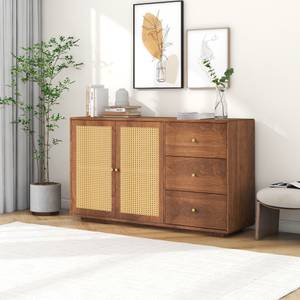 Sideboard Natur Ⅲ Braun - Holzwerkstoff - Polyrattan - 40 x 76 x 130 cm