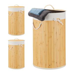 Lot de 3 paniers à linge bambou ronds Blanc crème - Blanc