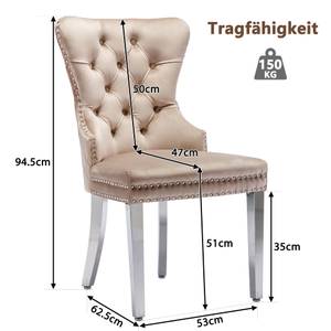 Polsterstuhl Mila (2er-Set) Beige - Metall - Massivholz - 53 x 94 x 62 cm