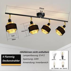 Deckenleuchte Lisbeth 4-flammig Schwarz - Metall - 10 x 13 x 75 cm