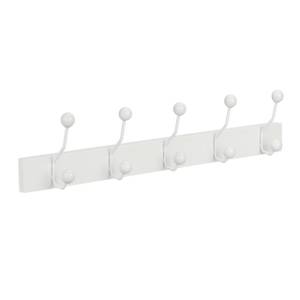 Weiße Garderobenleiste mit 5 Haken Weiß - Holzwerkstoff - Metall - 65 x 14 x 7 cm