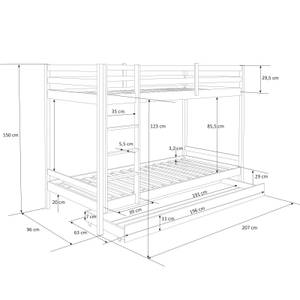 Lit superposé, coffre de rangement 2502 Avec sommier à lattes & matelas - Avec coffre de lit