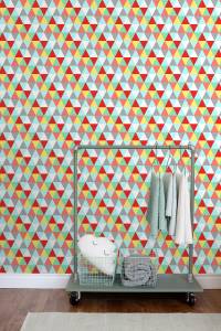 papier peint triangles 7070 Rouge - Fibres naturelles - Textile - 53 x 1005 x 1005 cm