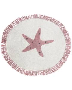 Tapis enfant STARS Rose foncé - Blanc - Fibres naturelles - 120 x 120 cm