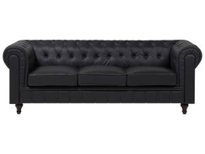 Ecksofa CHESTERFIELD Schwarz - Eiche Dunkel - 280 x 77 x 85 cm - Kunstleder