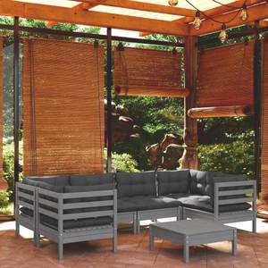 7-tlg. Garten-Lounge-Set mit Kissen Grau Grau