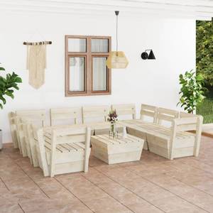 Bistro-Set-k400 ( 9-tlg ) Beige - Massivholz