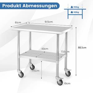 Arbeitstisch Edelstahl Silber - Metall - 61 x 89 x 92 cm