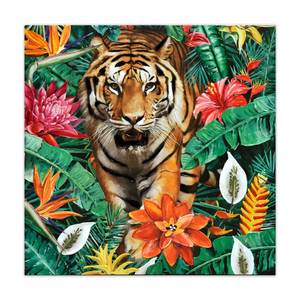 Drucken Tiger im Dschungel Grün - Textil - 80 x 80 x 4 cm