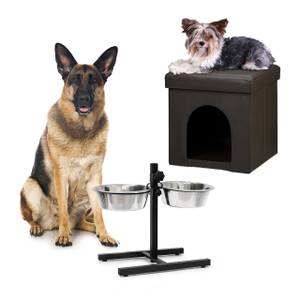 2-tlg. Hunde Set Schwarz - Braun - Silber - 42 x 53 x 64 cm