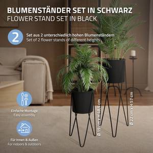 Blumenständer aus Stahl 2er Set Schwarz - Metall - 34 x 57 x 36 cm