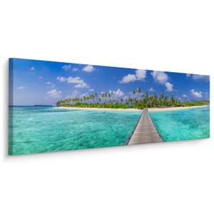 Image Panorama île tropicale Nature 3D Bleu - Vert - Blanc - Textile - 145 x 45 x 45 cm