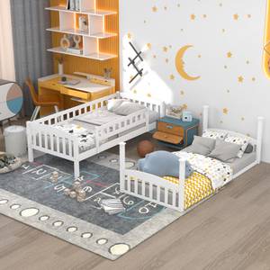 Etagenbett Kinderbett Jupitur Ⅲ Braun - Weiß - Holzwerkstoff - Metall - Massivholz - Holzart/Dekor - 96 x 133 x 208 cm