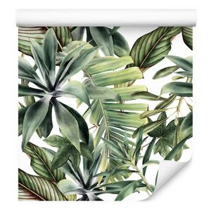 Papier Peint feuilles exotiques nature Vert - Blanc - Papier - 53 x 1000 x 1000 cm
