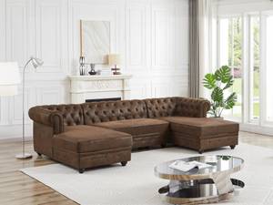 Canapé CHESTERFIELD Marron - Textile - 163 x 72 x 290 cm