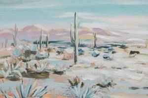 Tableau peint à la main Beauty of Desert Vert - Bois massif - Textile - 120 x 60 x 4 cm