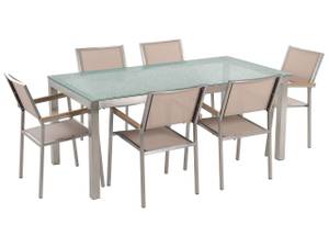 Gartenset GROSSETO 7-tlg Beige - Eiche Hell - Silber - Durchscheinend - 180 x 87 x 90 cm - 6er Set - Glas - Gebürstet - Unbeschichtet - Anzahl Teile im Set: 7