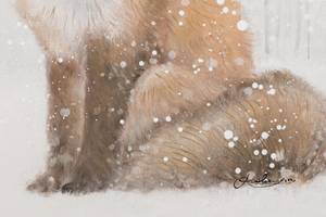Tableau peint à la main The Fox's Advice Beige - Blanc - Bois massif - Textile - 50 x 70 x 4 cm
