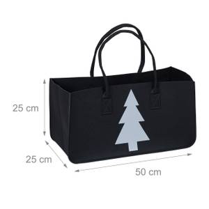 Schwarze Kaminholztasche Filz mit Motiv Schwarz - Weiß - Textil - 50 x 25 x 25 cm