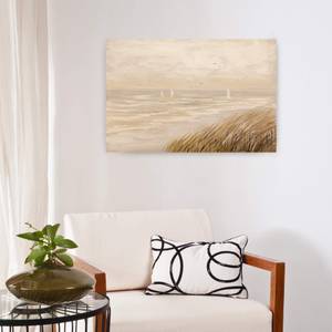 Tableau peint à la main Envie de mer Beige - Bois massif - Textile - 90 x 60 x 4 cm