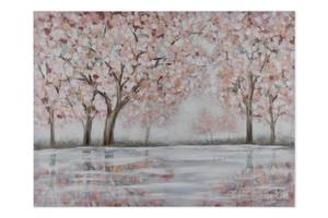 Acrylbild handgemalt Spring Garden Grau - Pink - Massivholz - Textil - 100 x 75 x 4 cm
