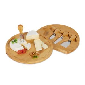 Plateau fromage bambou & lot 4 couverts Marron - Bambou - Métal - 25 x 4 x 25 cm