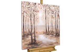 Tableau peint à la main Natural Paradise Beige - Bois massif - Textile - 80 x 80 x 4 cm