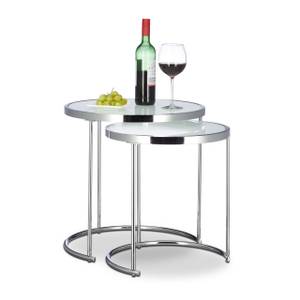 Table d’appoint ronde console chrome Argenté - Blanc - Verre - Métal - 50 x 51 x 50 cm