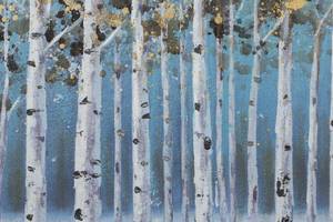 Tableau peint Walk in the Forest Bleu - Bois massif - Textile - 120 x 60 x 4 cm