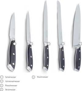 Messerblock inkl. Küchenmesser-Set 6-tlg Schwarz - Braun - Silber - Metall - Massivholz - Holzart/Dekor - 10 x 37 x 25 cm