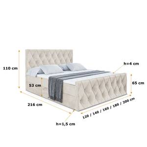 Boxspringbett - AMAY Ecru - Breite: 140 cm - H3