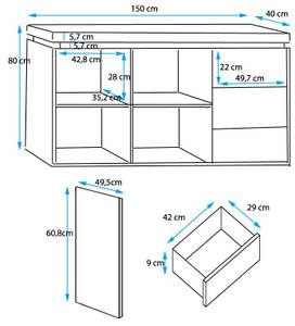 Sideboard Osim - Weiß Weiß - Holzwerkstoff - Kunststoff - 150 x 80 x 40 cm