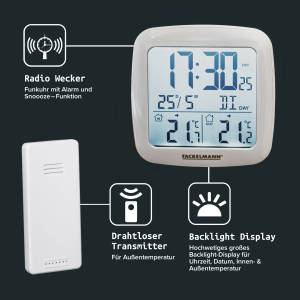 ABS Intérieur Thermomètre sans fil Horloge Thermomètre numérique Extérieur