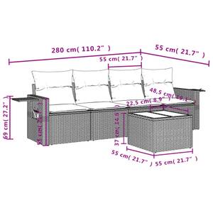 Gartensitzgruppe K2308(5-tlg) Schwarz - Massivholz - 69 x 62 x 55 cm