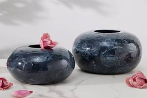 Vase STONE 2er Set Schwarz - Weiß - Metall - Stein - 26 x 14 x 26 cm