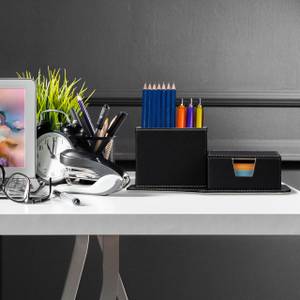 Schreibtisch Organizer aus Kunstleder Schwarz - Weiß - Papier - Kunststoff - Textil - 24 x 9 x 12 cm