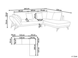 Ecksofa ELGA Schwarz - Grau - Naturfaser - 265 x 80 x 220 cm