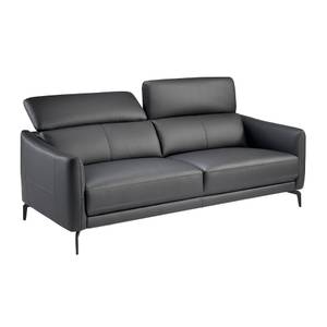 Canapé 3 places en cuir et acier noir Noir - Cuir véritable - Textile - 197 x 94 x 100 cm