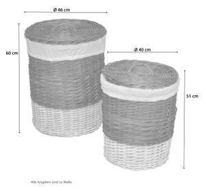 Wäschekorb-Set Axel 2teilig Grau - Rattan - 46 x 60 x 46 cm