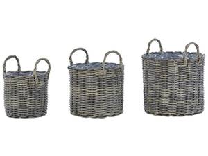 Outdoor Blumentopf NIKITI 3-tlg Braun - Grau - Polyrattan - 40 x 45 x 40 cm