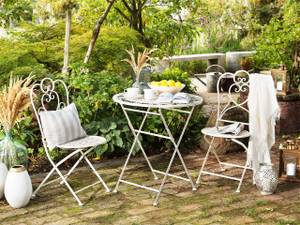 Bistro Set TRIESTE 3-tlg Beige - Weiß - Metall - 70 x 92 x 70 cm