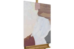 Tableau peint à la main Rosy Cloudy Sky Beige - Blanc - Bois massif - Textile - 60 x 90 x 4 cm