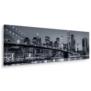 Panoramabild New York bei Nacht 3D Schwarz - Grau - Weiß - Textil - 145 x 45 x 45 cm