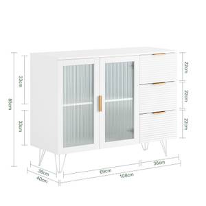 Buffet Bahut FSB86-W Doré - Blanc - Bois manufacturé - Verre - Métal - 108 x 85 x 40 cm